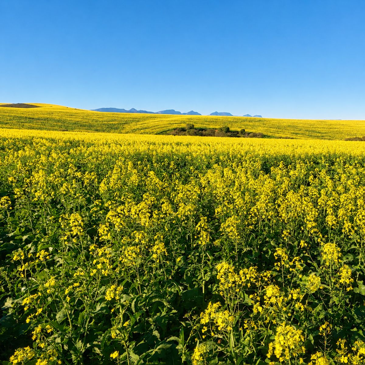 Hooikraal Tented Camp - canola fields below the Langeberg